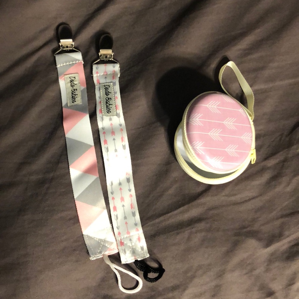 2 Pacifier Clips + Pacifier Case in a Gift Bag